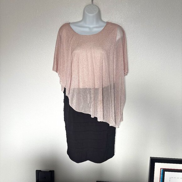 Pre-Loved En Focus 14W black, rose, & gold asymmetrical poncho & sheath dress - Picture 1 of 3
